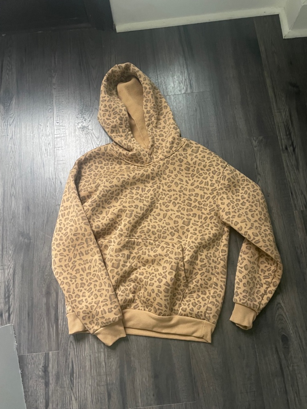 SHEIN Tan Leopard Print Hooded Sweatshirt